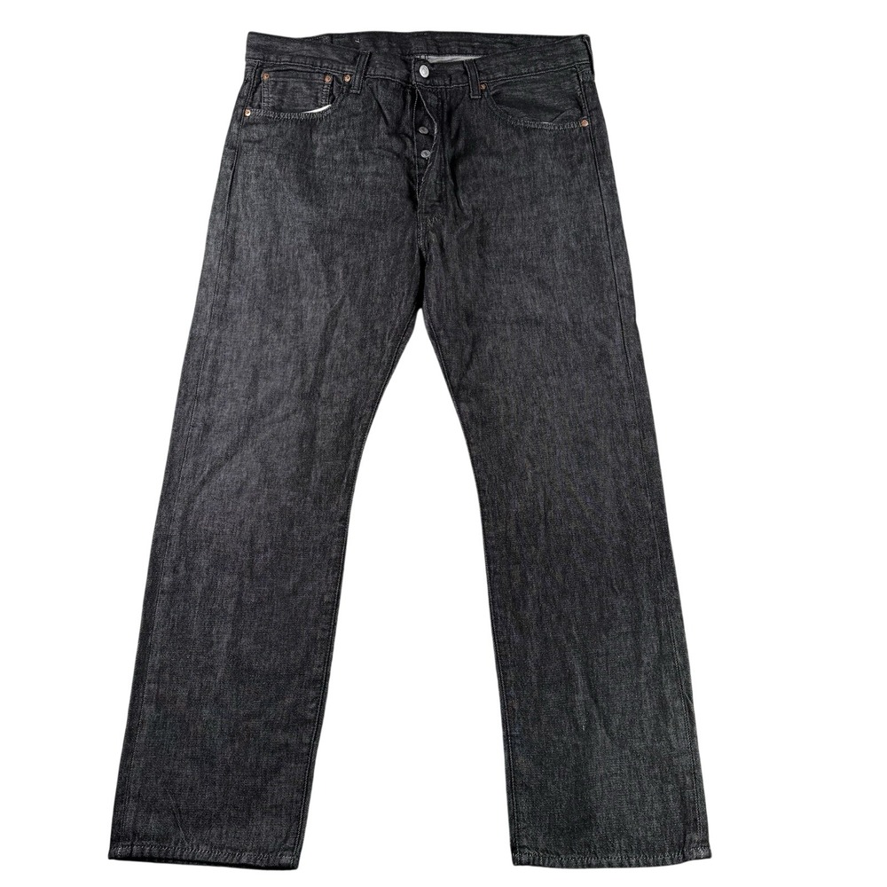 Levis 501 Button Fly Jeans Mens 38x30 Black Dark Rinse Straight Leg Casual Basic